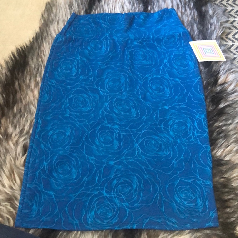 LuLaRoe Cassie skirt blue with rose patterns